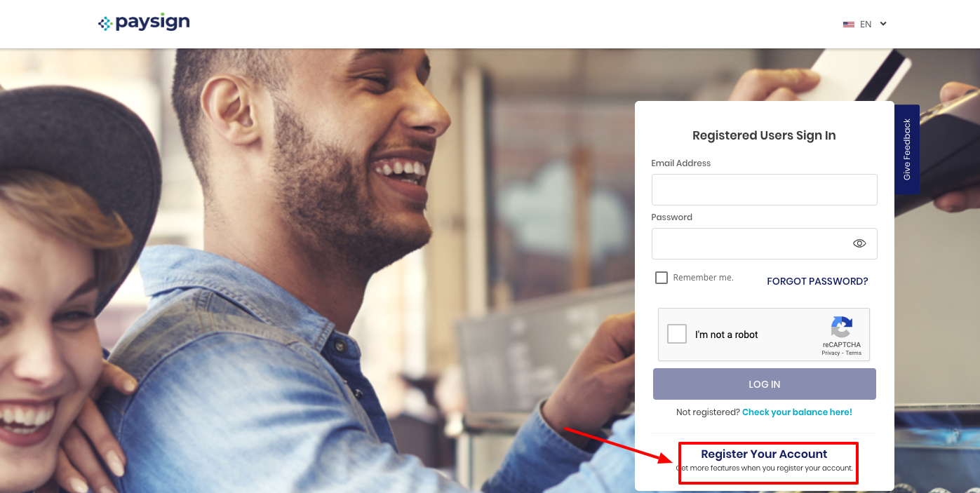 Paysign register your account page