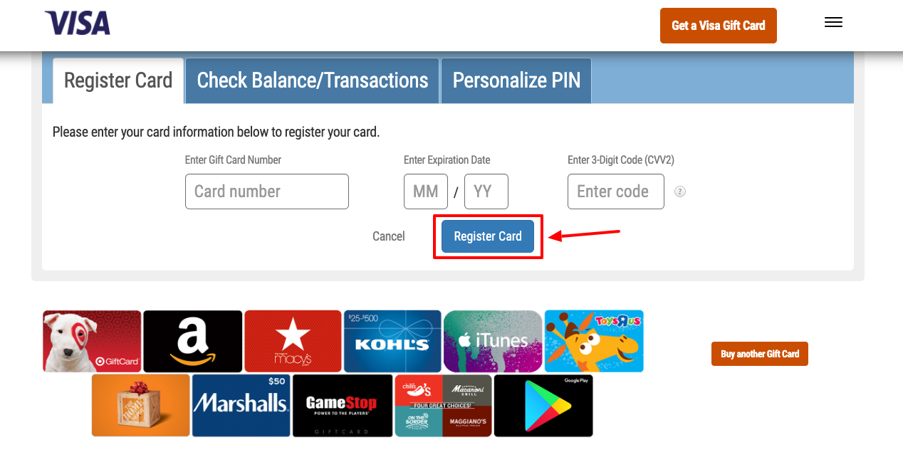 my gift card register