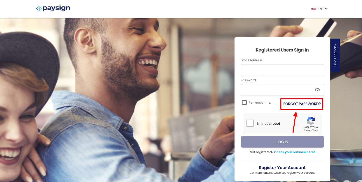 paysign forgot password page