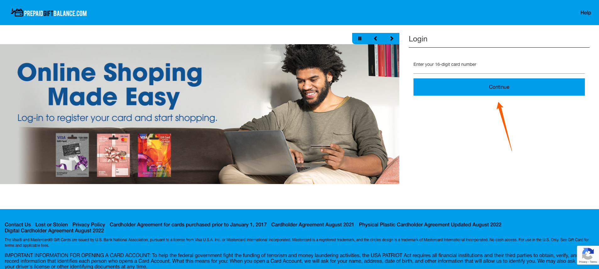 Prepaid Gift Balance Login